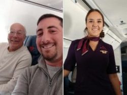 Papà aereo natale con la figlia assistente di volo