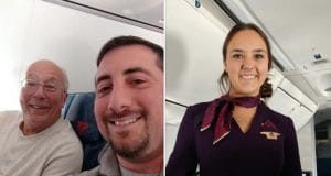 Papà aereo natale con la figlia assistente di volo